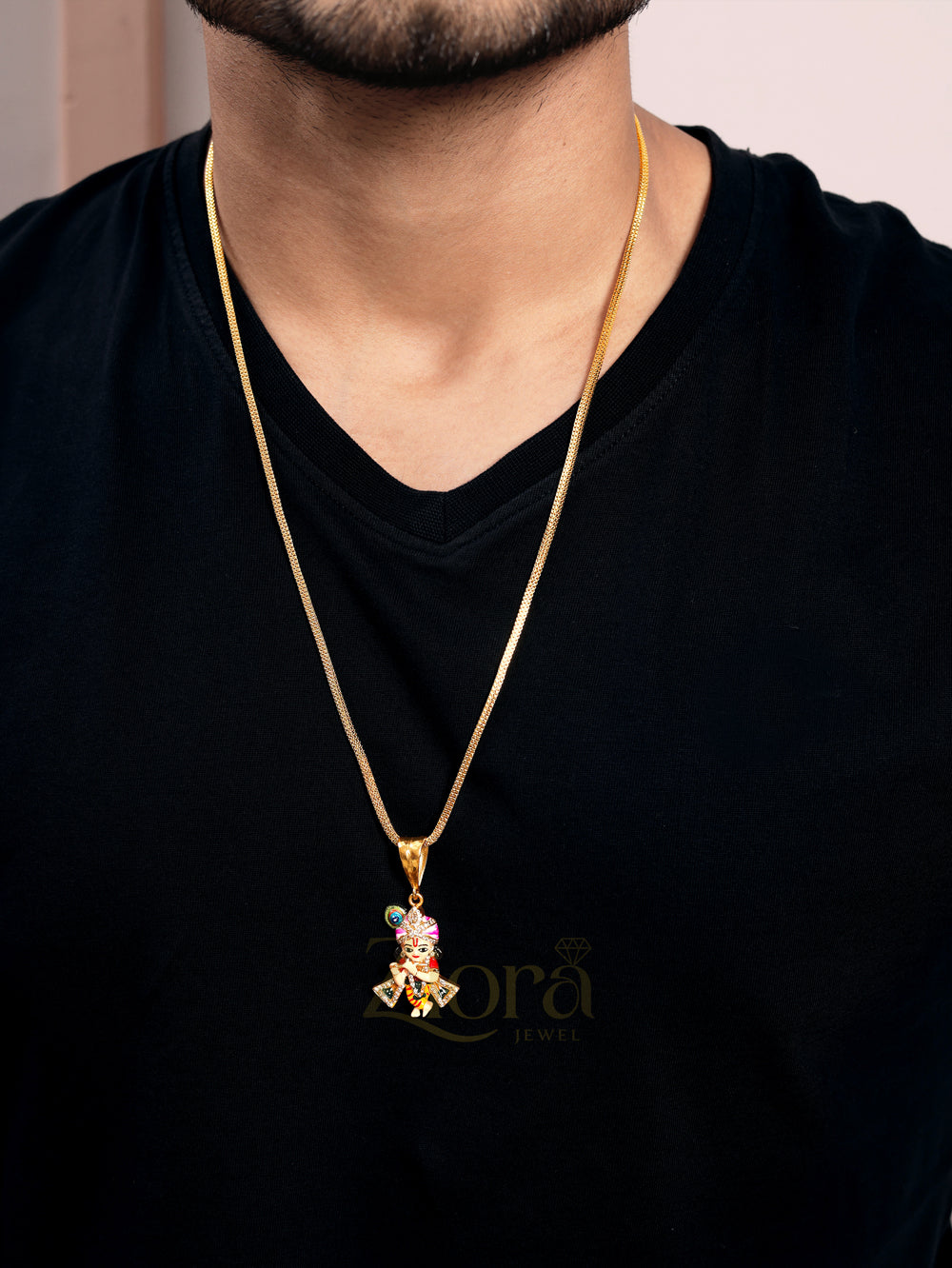Laddu Gopal Pendant with Gold Plated Chain – Krishna Necklace for Men & Women