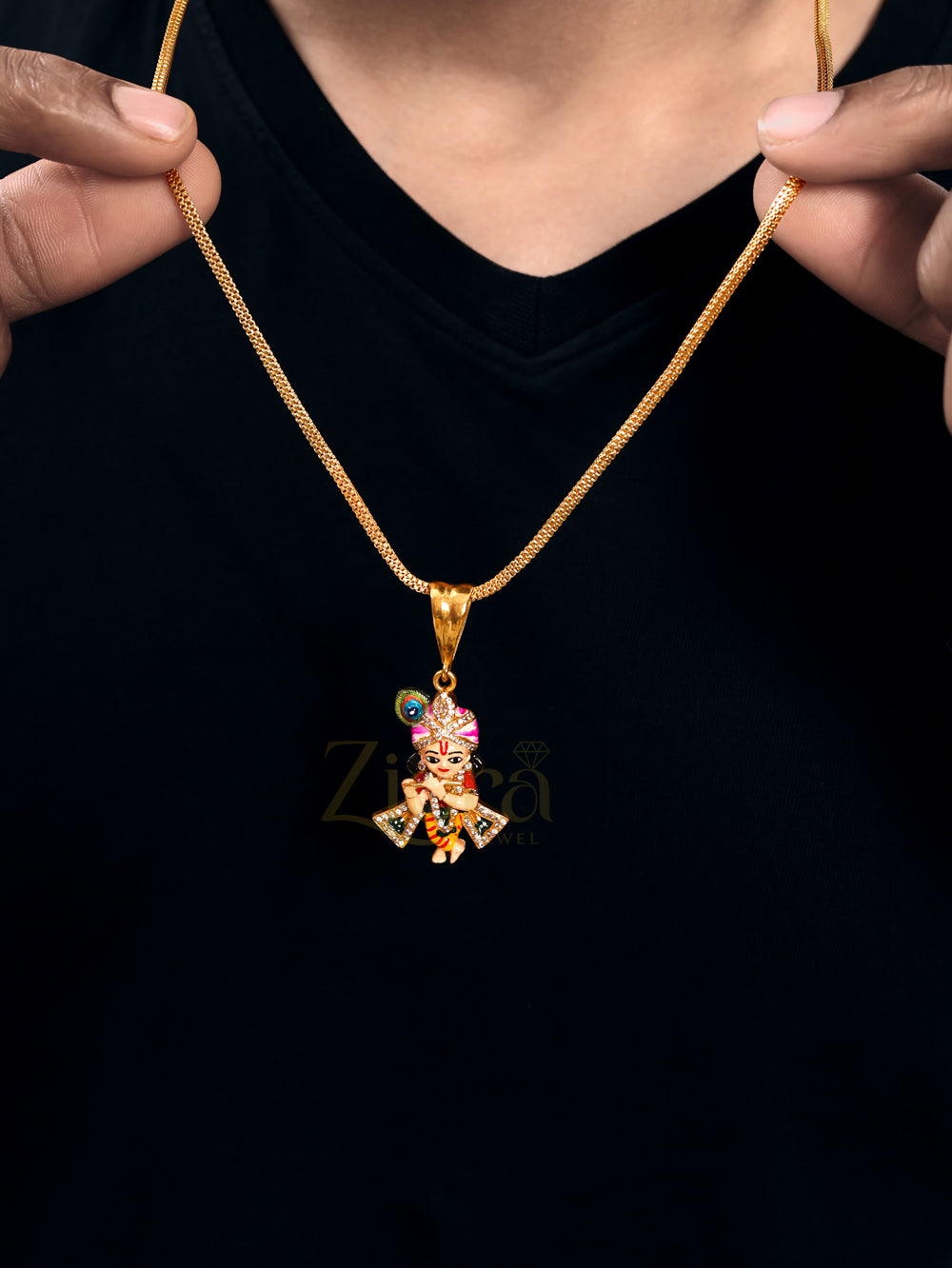 Laddu Gopal Pendant with Gold Plated Chain – Krishna Necklace for Men & Women