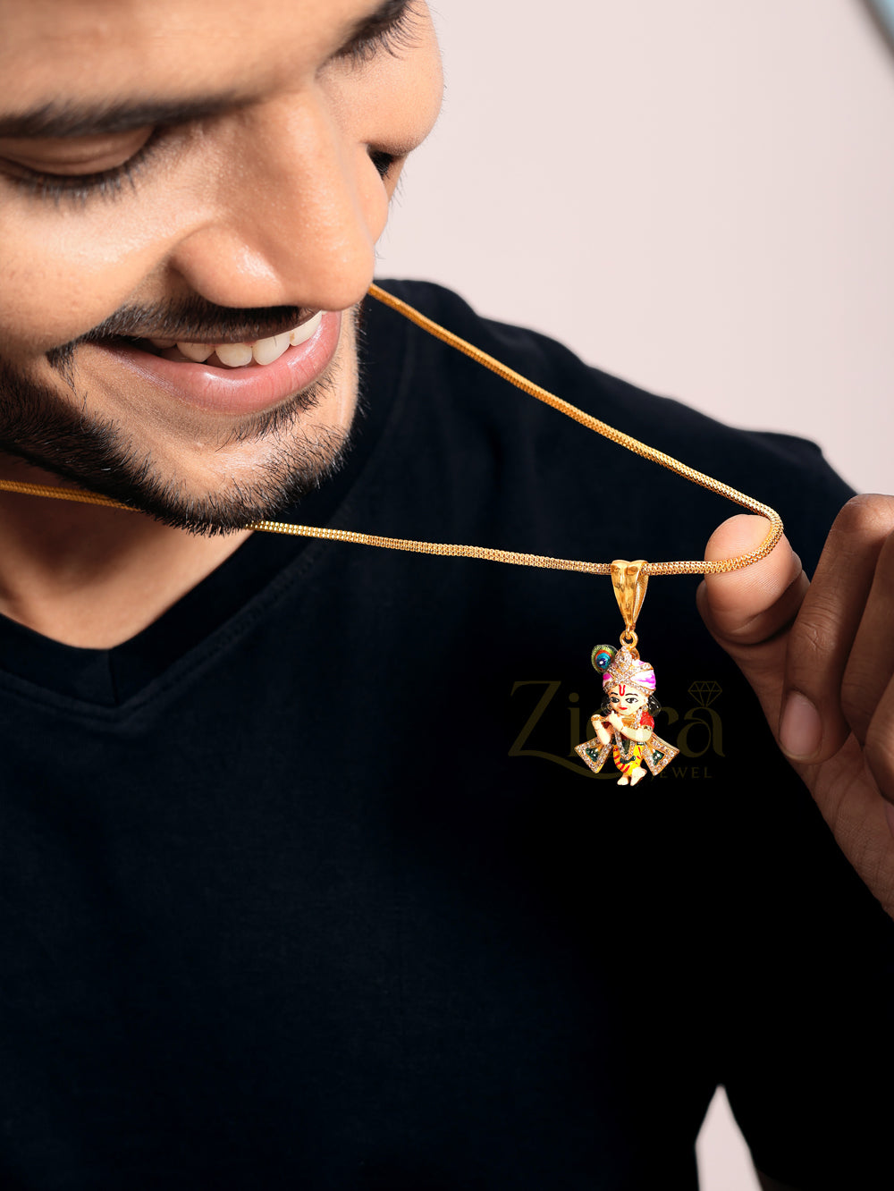 Laddu Gopal Pendant with Gold Plated Chain – Krishna Necklace for Men & Women