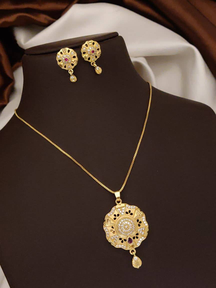 Rajwada Floral Ruby Charm Gold Pendant Set