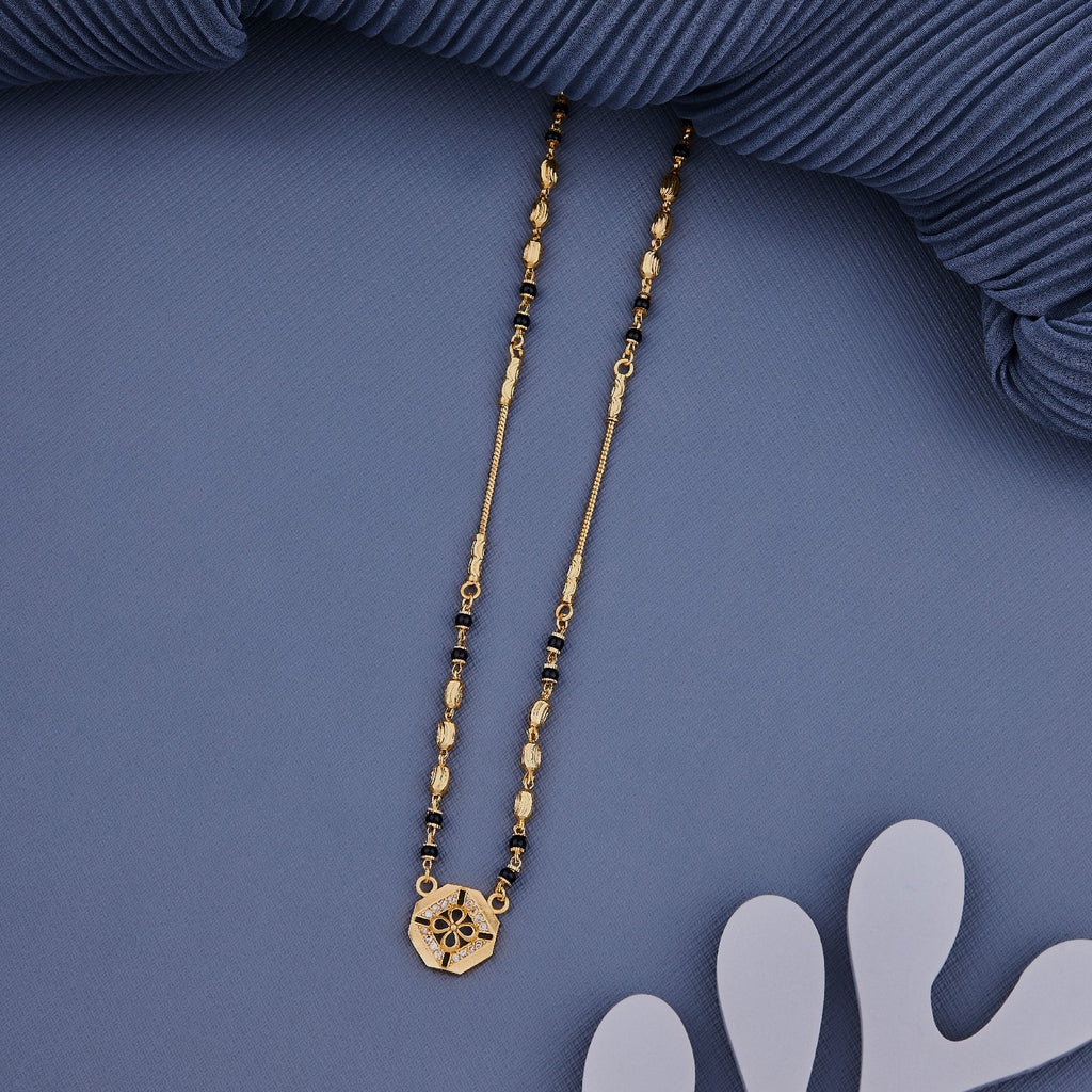 Gold Plated Artificial Stones Studded And Beaded Mangalsutra