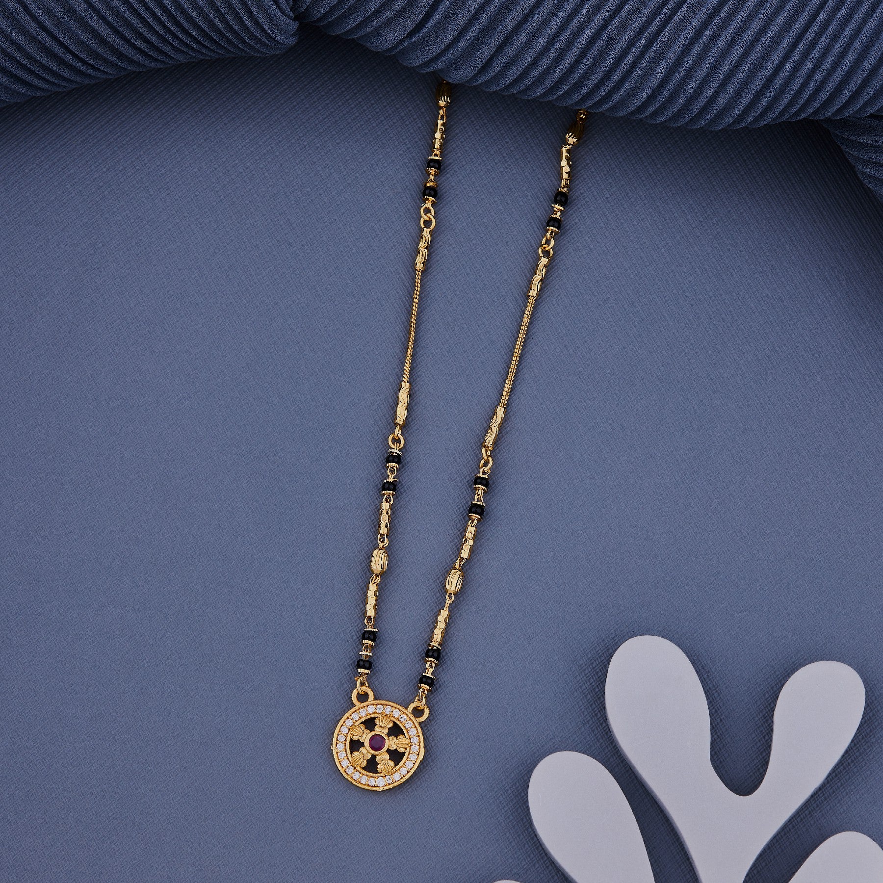 Round Floral Chakra Shape 18K Gold Plated Mangalsutra