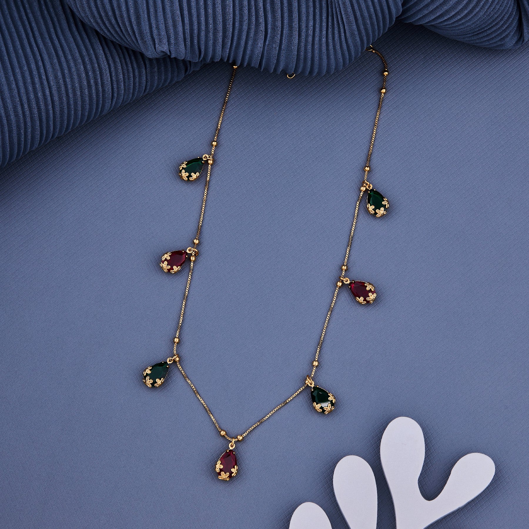 Multicolor Stone Tanmaniya Necklace | Gold Plated Anti-Tarnish Necklace for Women