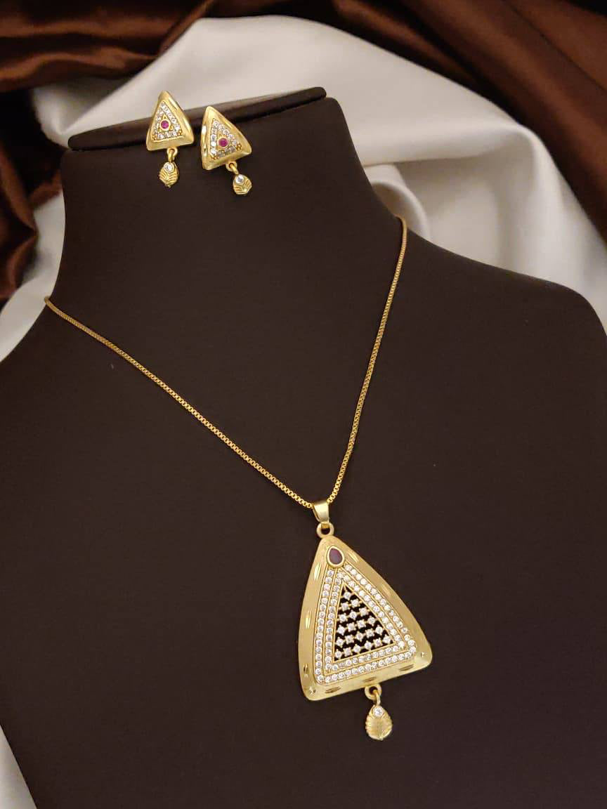 Triveni Prism Triangle Gold Pendant Set