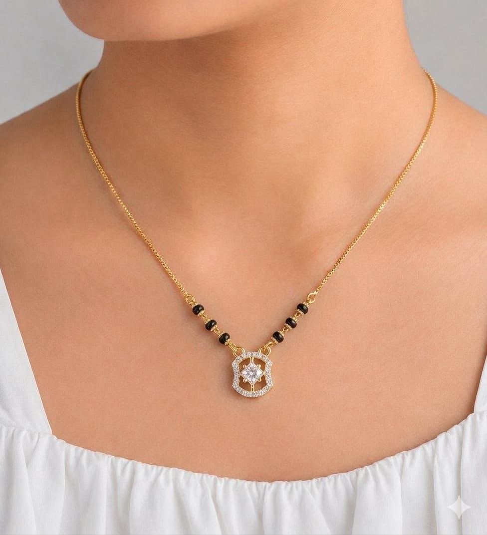 Unique Shape Elegant Short Mangalsutra with American Diamond Star Pendant
