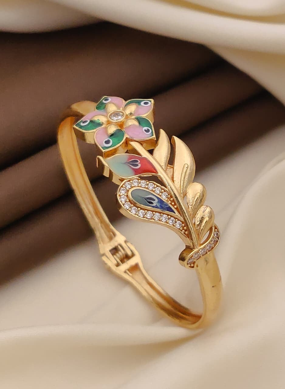 Gold Plated CZ Stone Traditional Openable Bangle (B45)