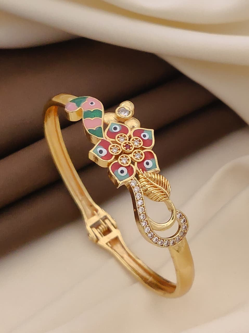 Gold Plated CZ Stone Traditional Openable Bangle (B43)
