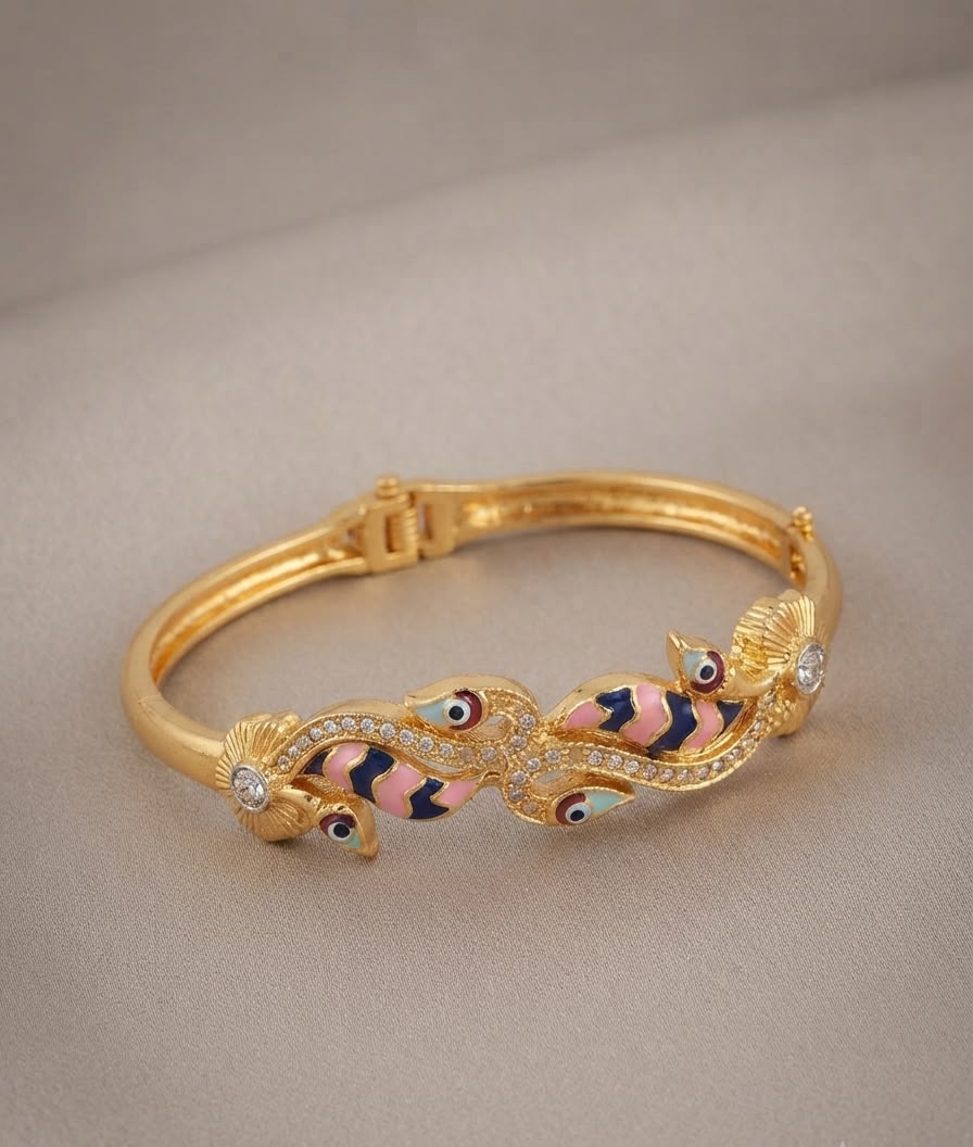 Gold Plated CZ Stone Traditional Openable Bangle (B42)