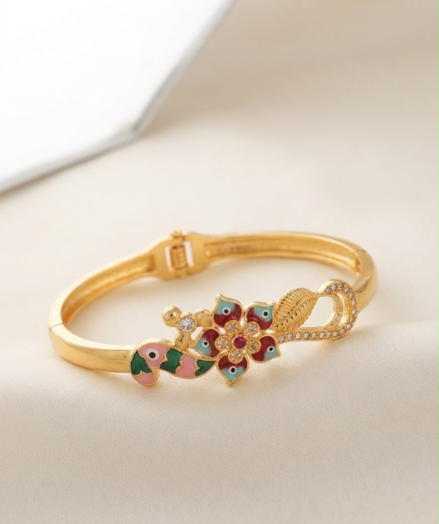 Gold Plated CZ Stone Traditional Openable Bangle (B43)