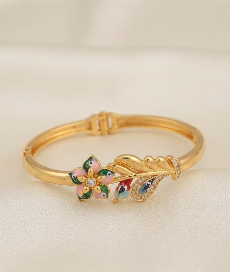 Gold Plated CZ Stone Traditional Openable Bangle (B45)