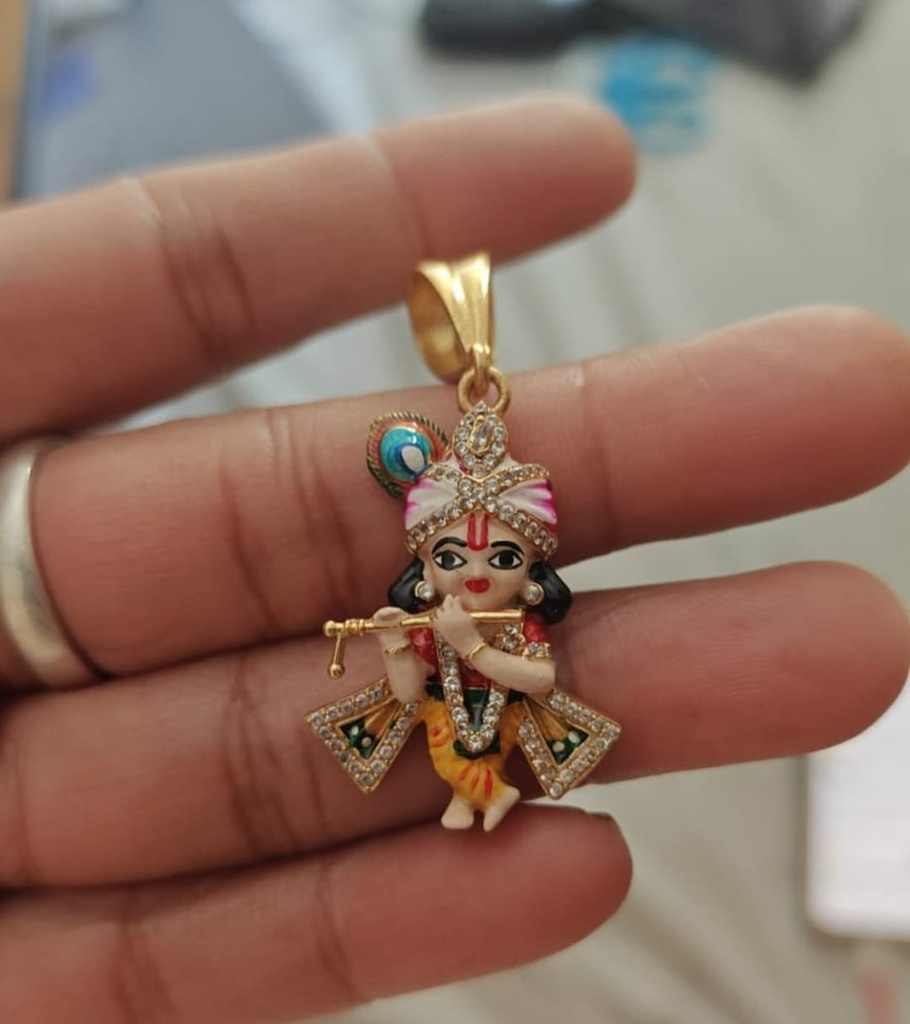 Laddu Gopal Pendant with Gold Plated Chain – Krishna Necklace for Men & Women