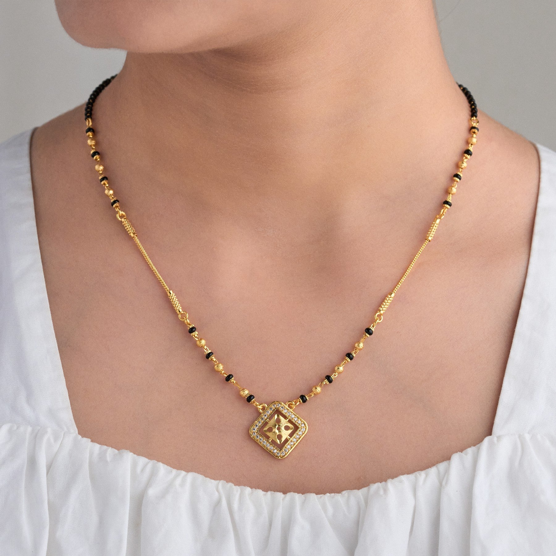 Square Stone Mangalsutra In Gold Finish