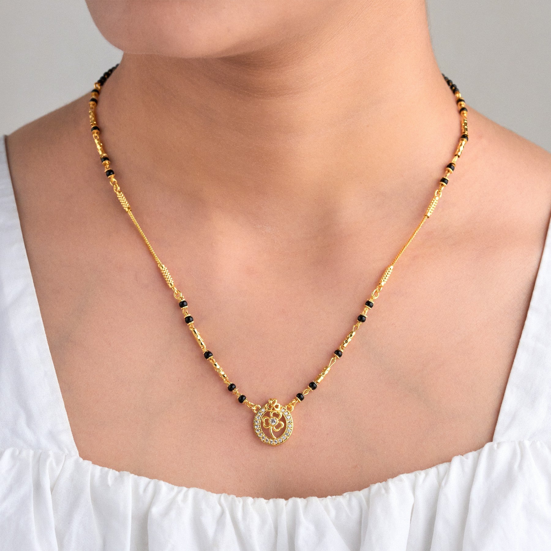 Flower Oval Pendant 18K Gold Plated Mangalsutra