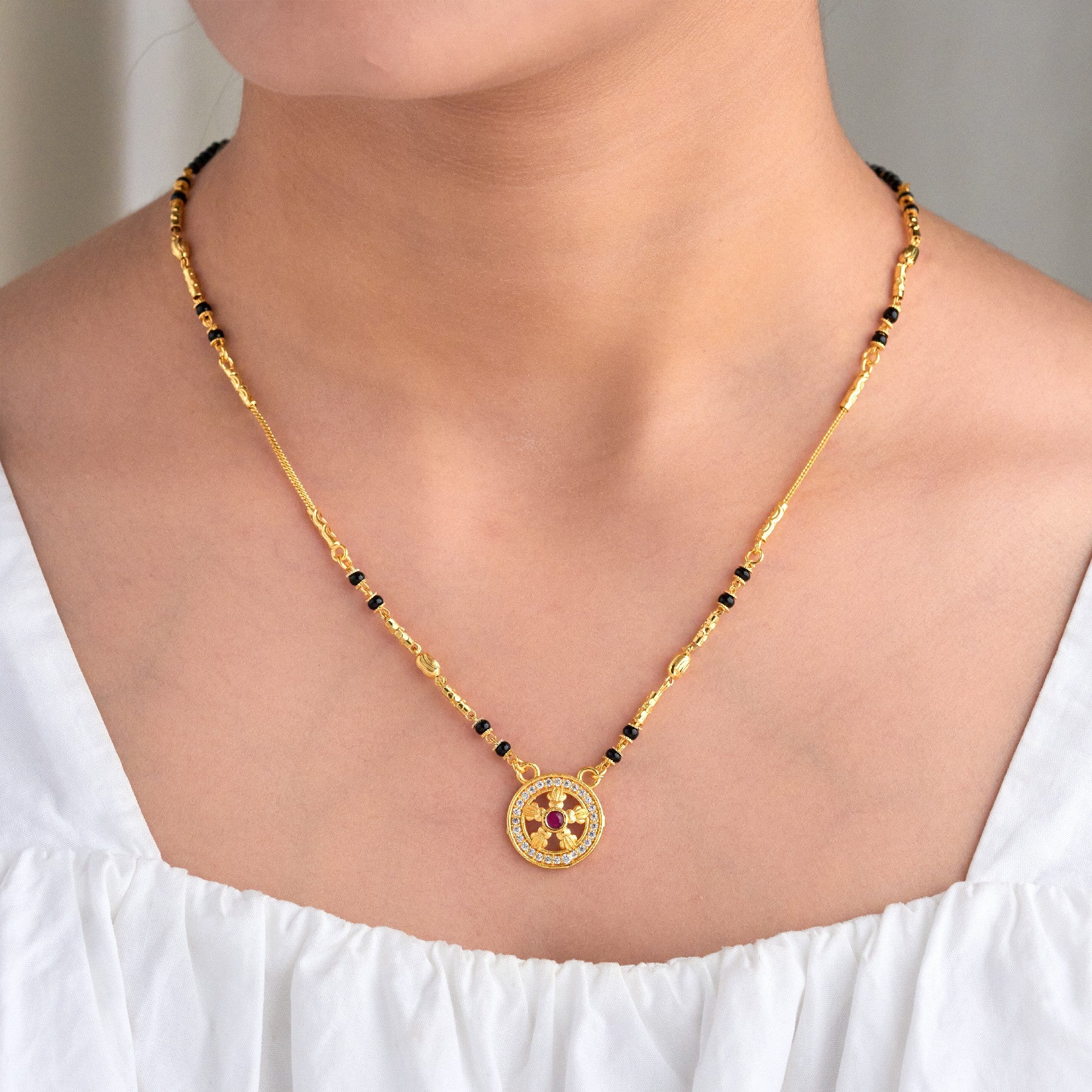 Round Floral Chakra Shape 18K Gold Plated Mangalsutra