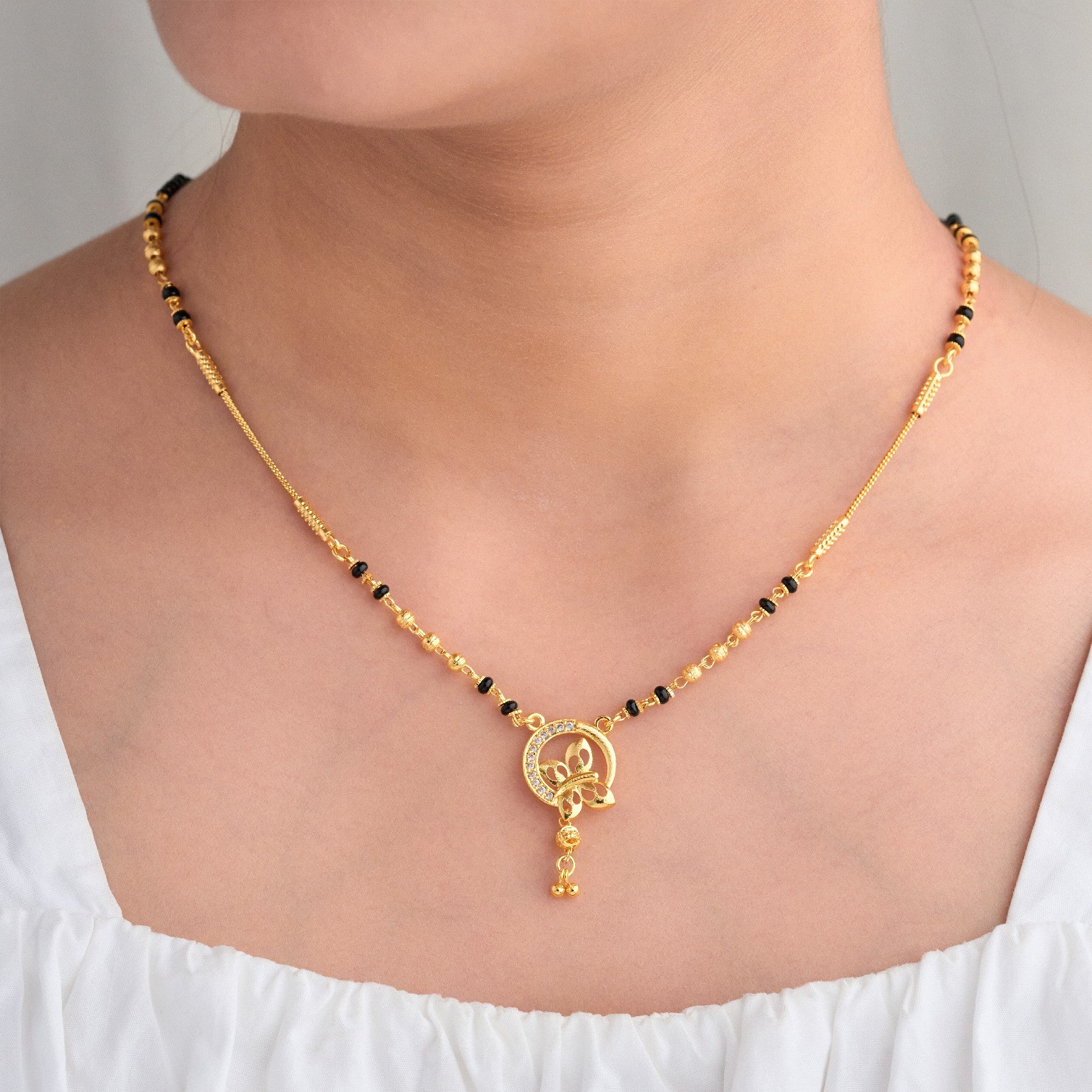 Designer Circular Floral 18K Gold Plated Mangalsutra Necklace