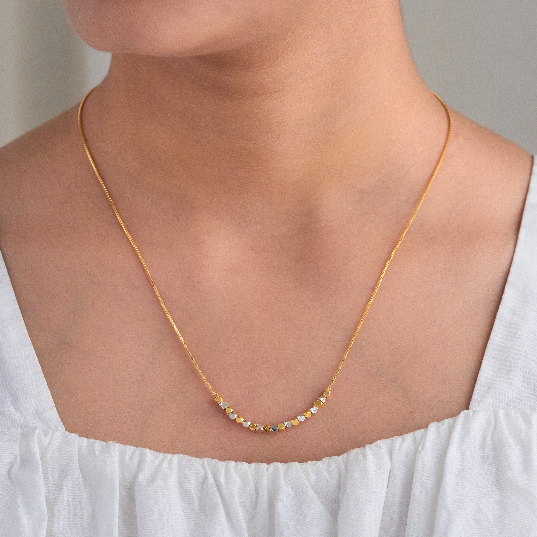 Micro Gold Plated Dual-Tone Beaded Chain & Bracelet Set