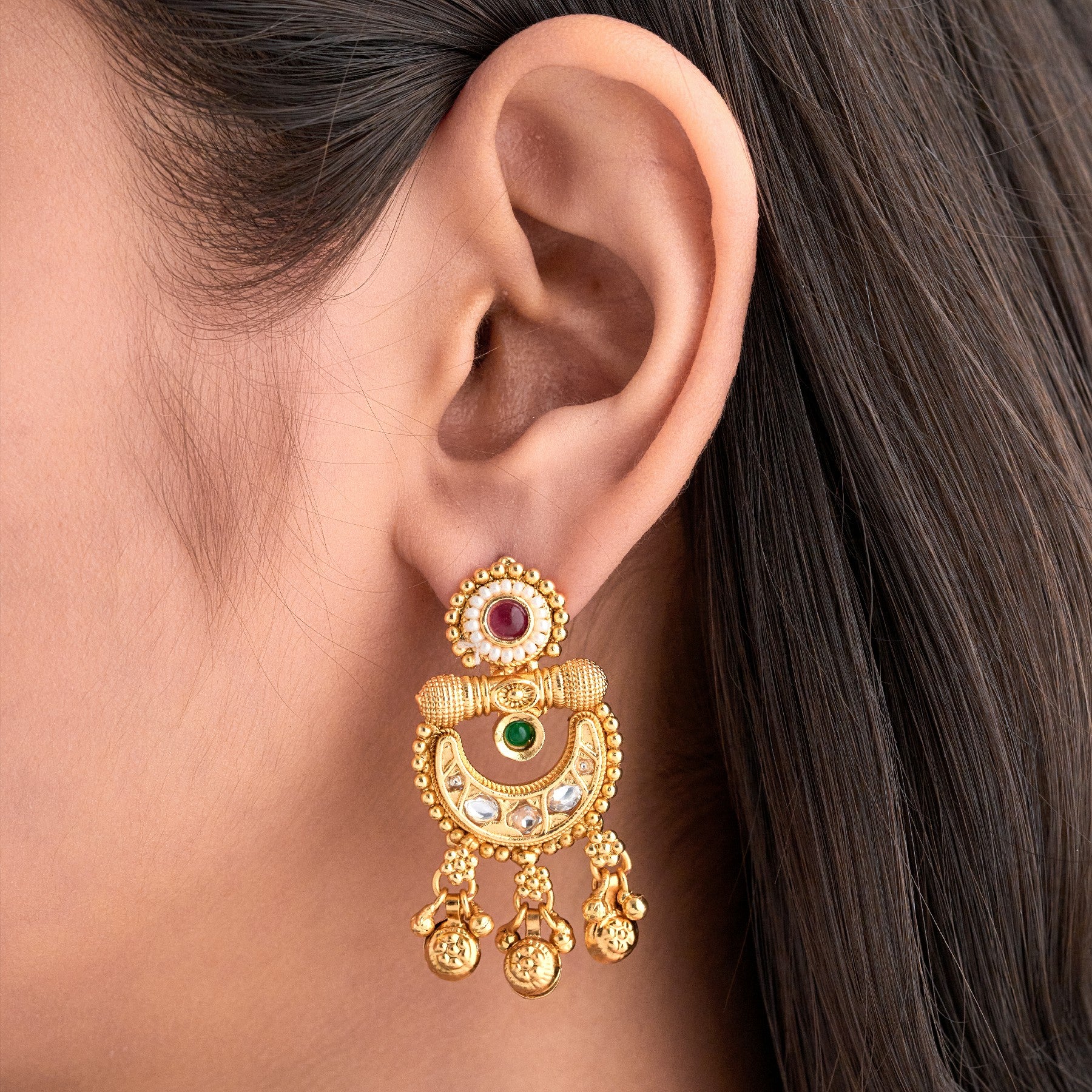 Kundan Pendant Traditional Gold Plated Brass Necklace Set
