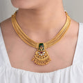 Traditional Gold Plated Brass Necklace Set with Temple Pendant
