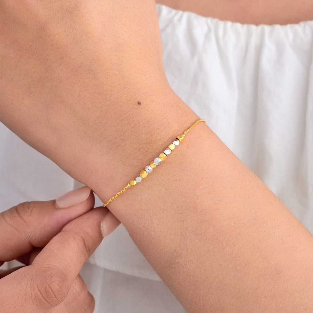 Micro Gold Plated Dual-Tone Beaded Chain & Bracelet Set