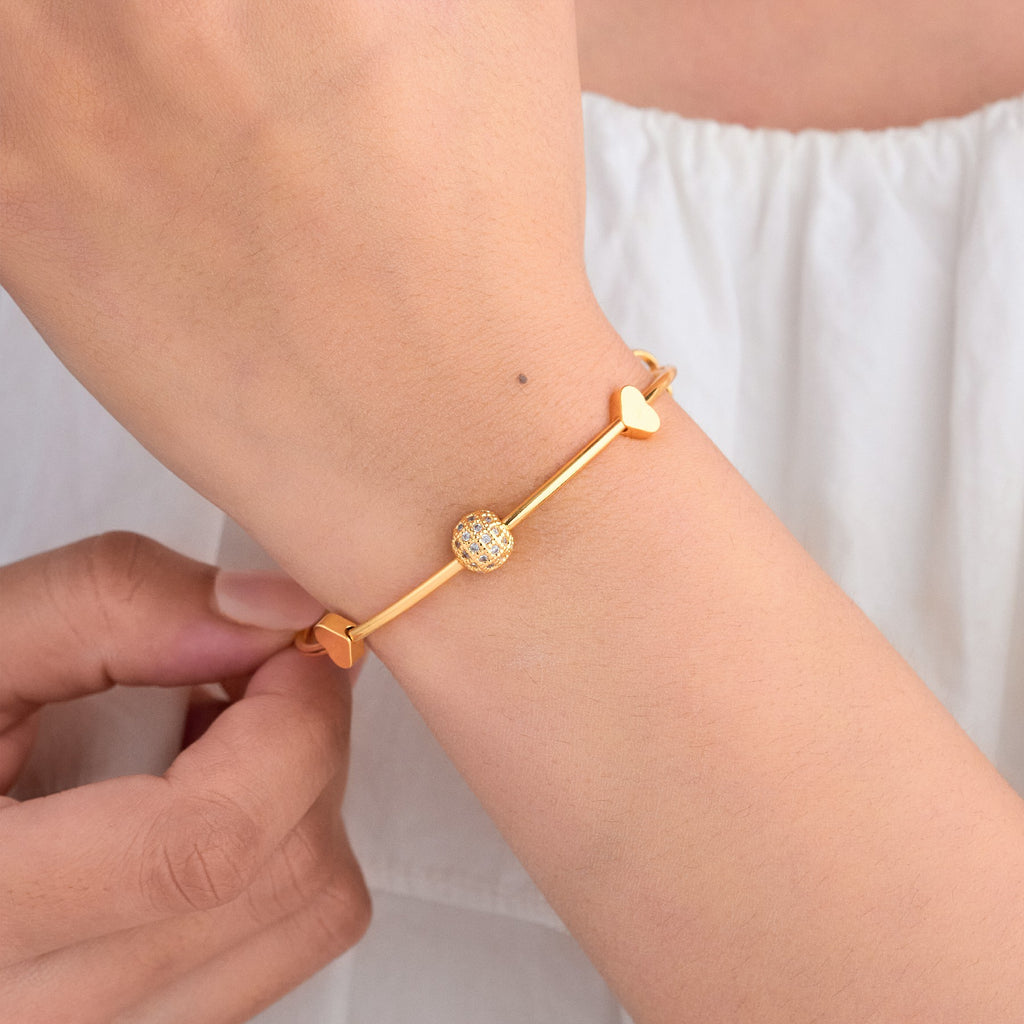 Gold-Plated Beads & Dangling Charms Bangle Bracelets (Set Of 2)