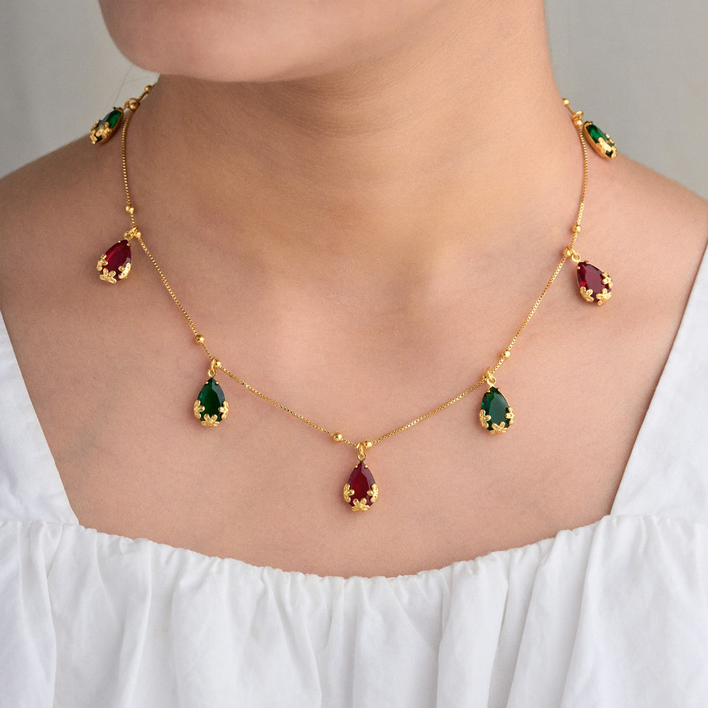Multicolor Stone Tanmaniya Necklace | Gold Plated Anti-Tarnish Necklace for Women