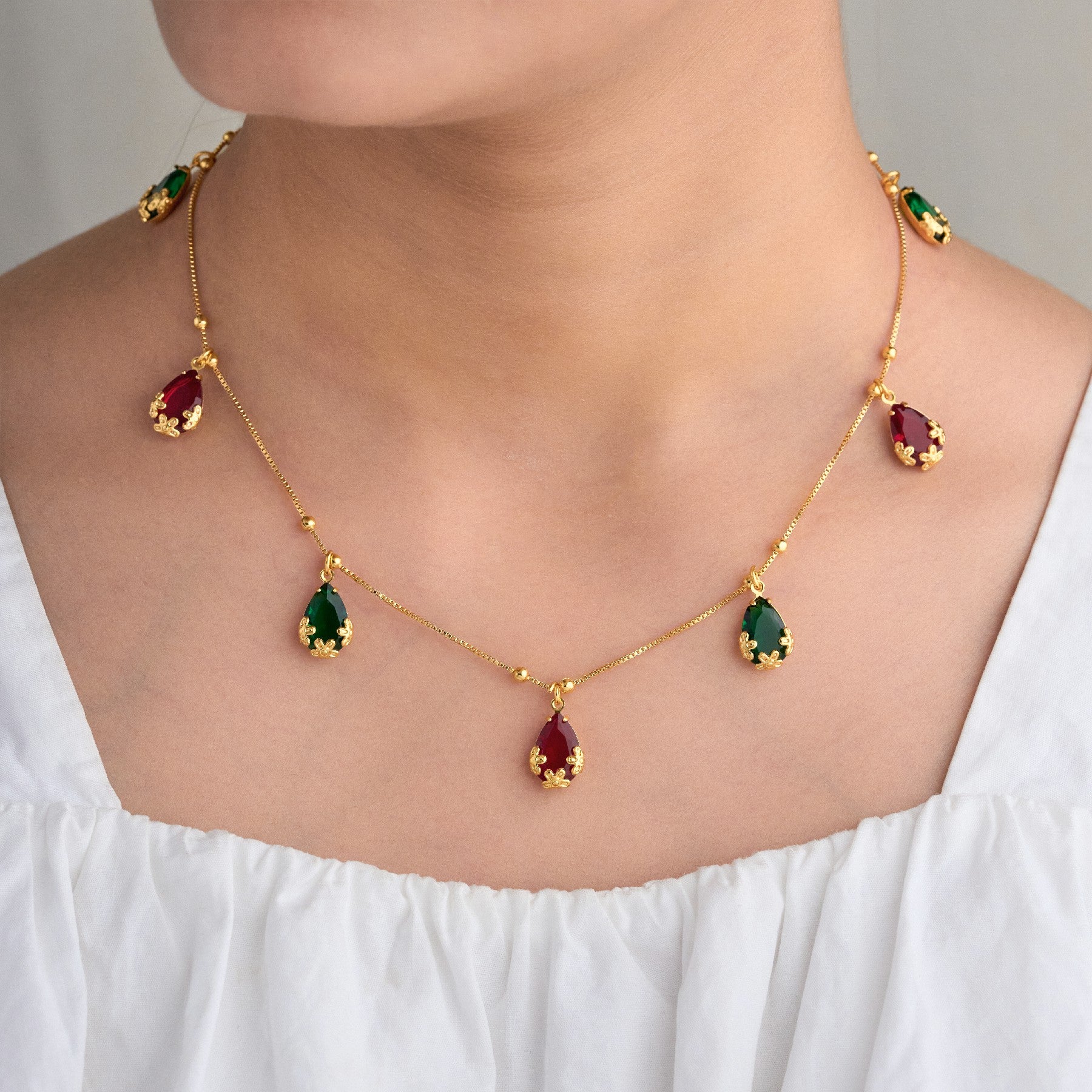 Multicolor Stone Tanmaniya Necklace | Gold Plated Anti-Tarnish Necklace for Women