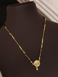 AD Diamond Gold-Plated Floral Sun Pendant Mangalsutra with Black Beads Chain for Women