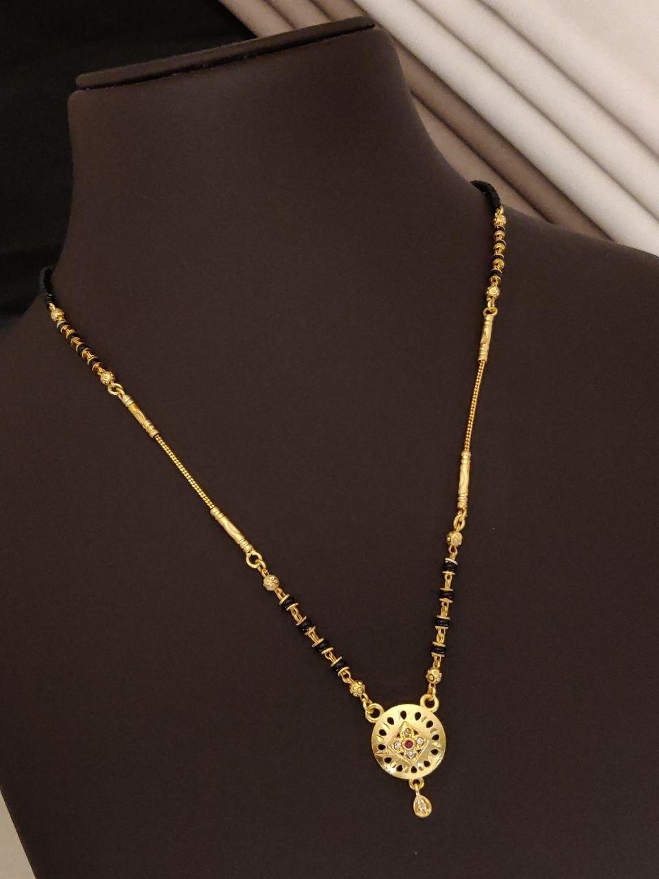 AD Diamond Gold-Plated Round Pendant Mangalsutra
