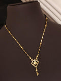AD Diamond Gold-Plated Hexagon Pendant Mangalsutra