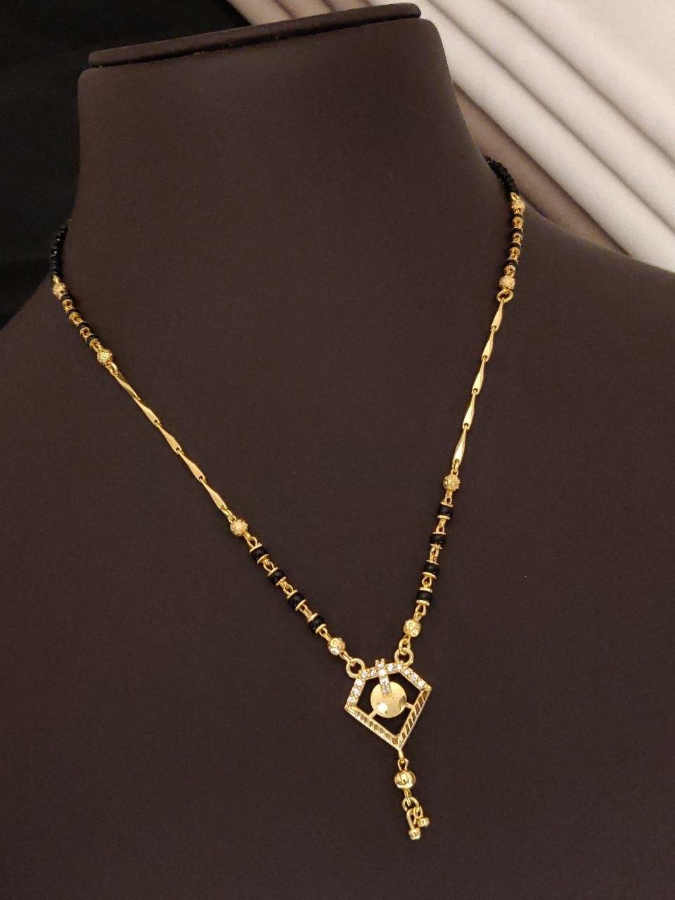 AD Diamond Gold-Plated Hexagon Pendant Mangalsutra