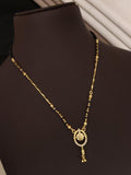 AD Diamond Gold-Plated Floral Charm Mangalsutra with Oval Pendant