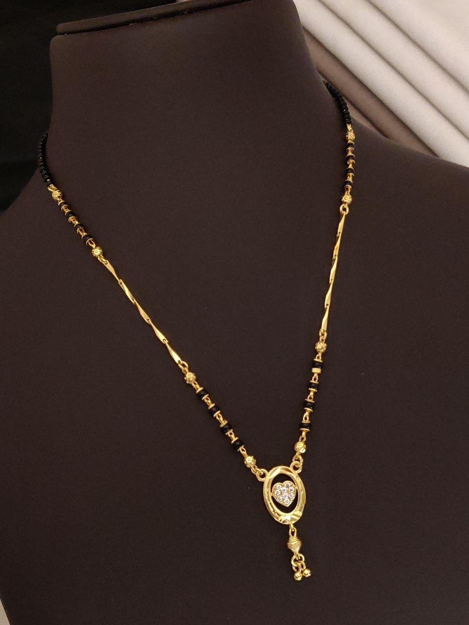 Gold-Plated Oval Heart AD Diamond Gold-Plated Mangalsutra