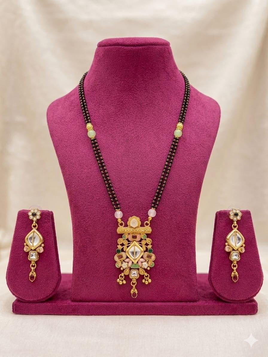 Royal Aura AD Diamond Gold-Plated Mangalsutra Set with Designer Pendant & Earrings