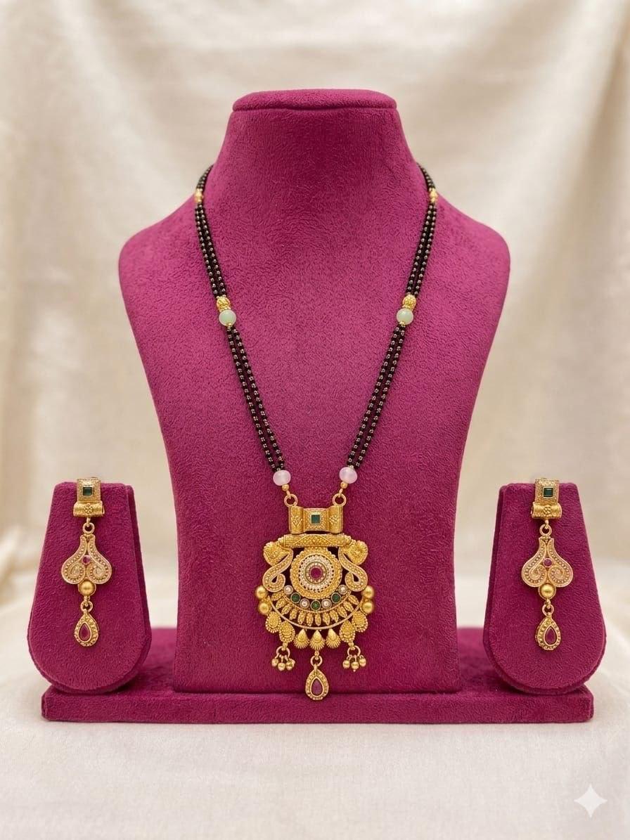 Royal Heritage AD Diamond Gold-Plated Mangalsutra Set with Traditional Pendant + Earrings