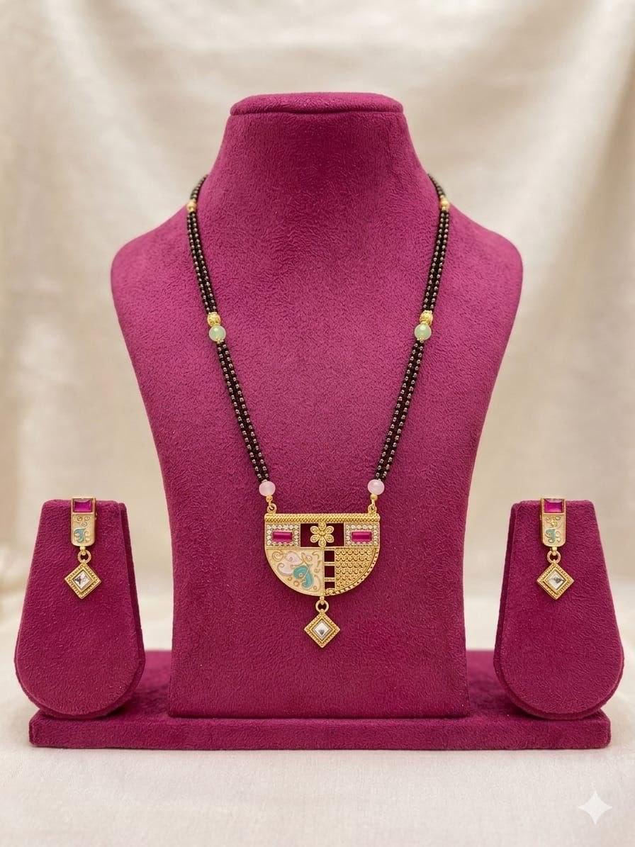Rajsi Meenakari Charm Mangalsutra Set (Pendant & Earrings)