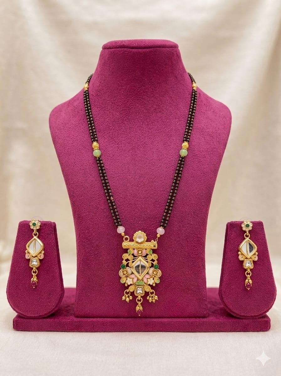 Rajwadi Noor Mahal Mangalsutra Set (Pendant & Earrings)