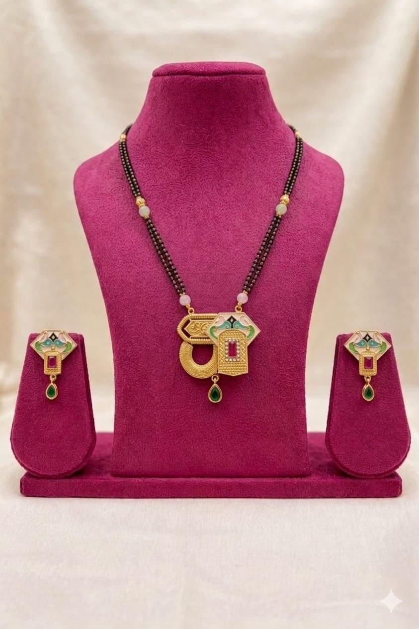 Rajwadi ShilpAura Designer Mangalsutra Set (Pendant & Earrings)
