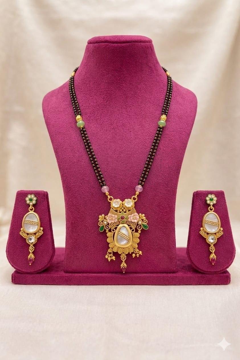 Rajwadi Meher Pearl Bloom Mangalsutra Set (Pendant & Earrings)