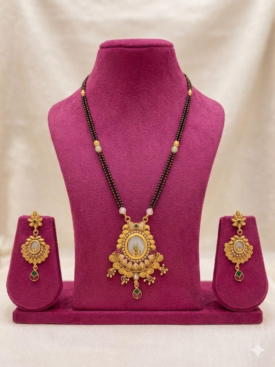 Rajwadi Devika Antique Charm Mangalsutra Set (Pendant & Earrings)