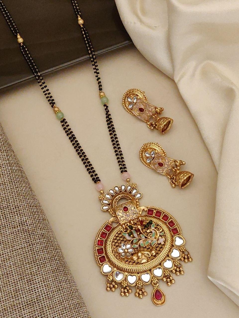 Rajwadi Hriday Kundan Bloom Mangalsutra Set