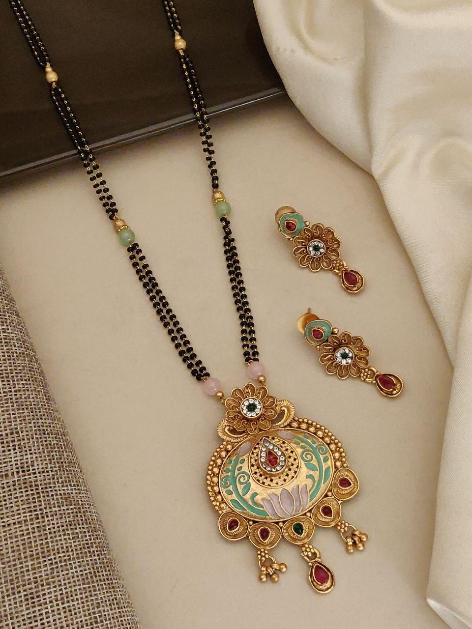 Rajwadi Meenakari Lotus Grace Mangalsutra Set