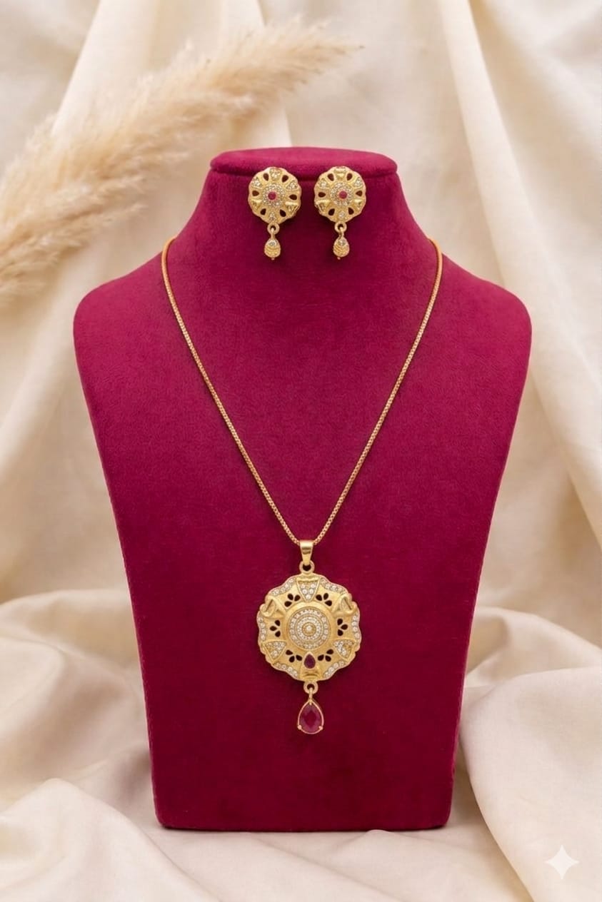 Rajwada Floral Ruby Charm Gold Pendant Set