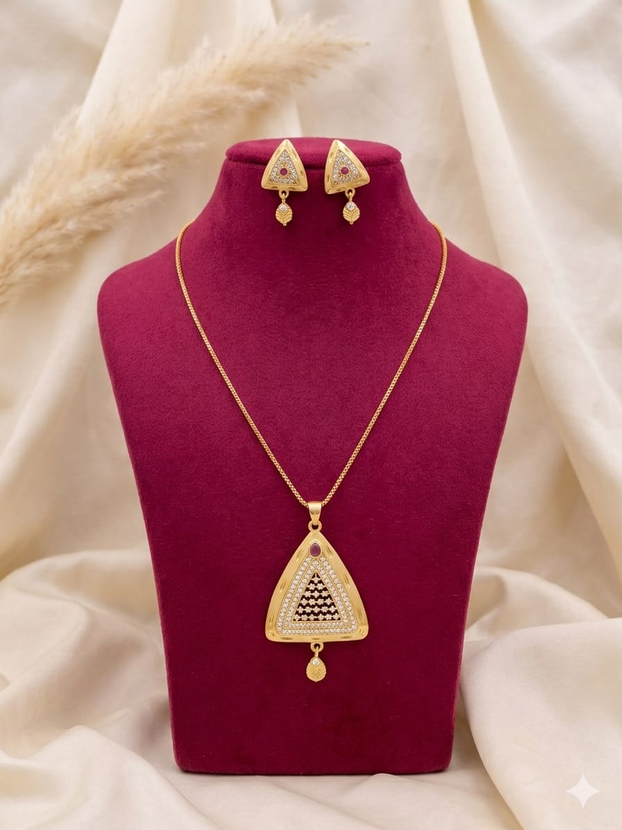 Triveni Prism Triangle Gold Pendant Set