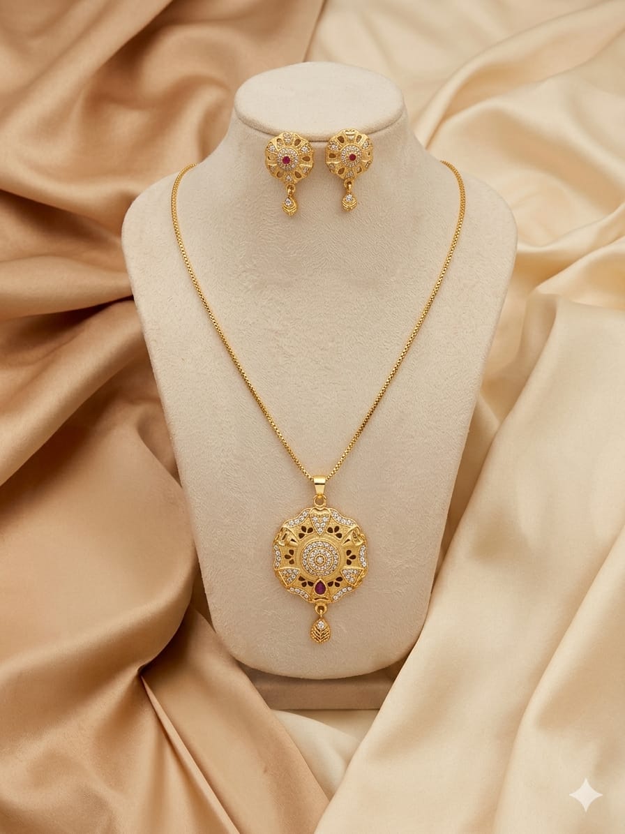 Rajwada Floral Ruby Charm Gold Pendant Set