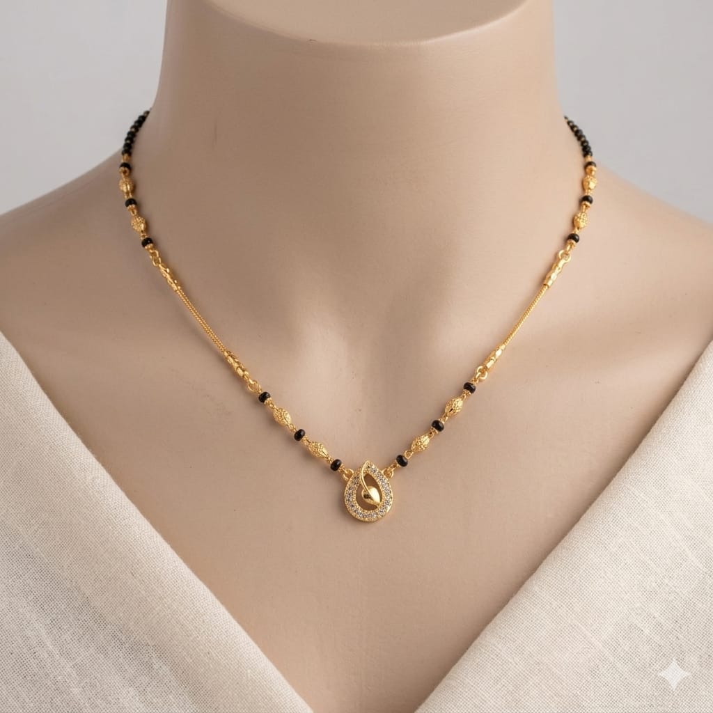 Leaf Teardrop Gold Plated Designer Mangalsutra