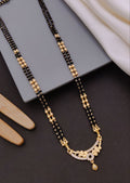Gold Plated American Diamond South Mangalsutra for Women | Designer Black Bead Necklace
