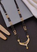 Elegant Gold Plated Long Style Mangalsutra | American Diamond Black Bead Chain