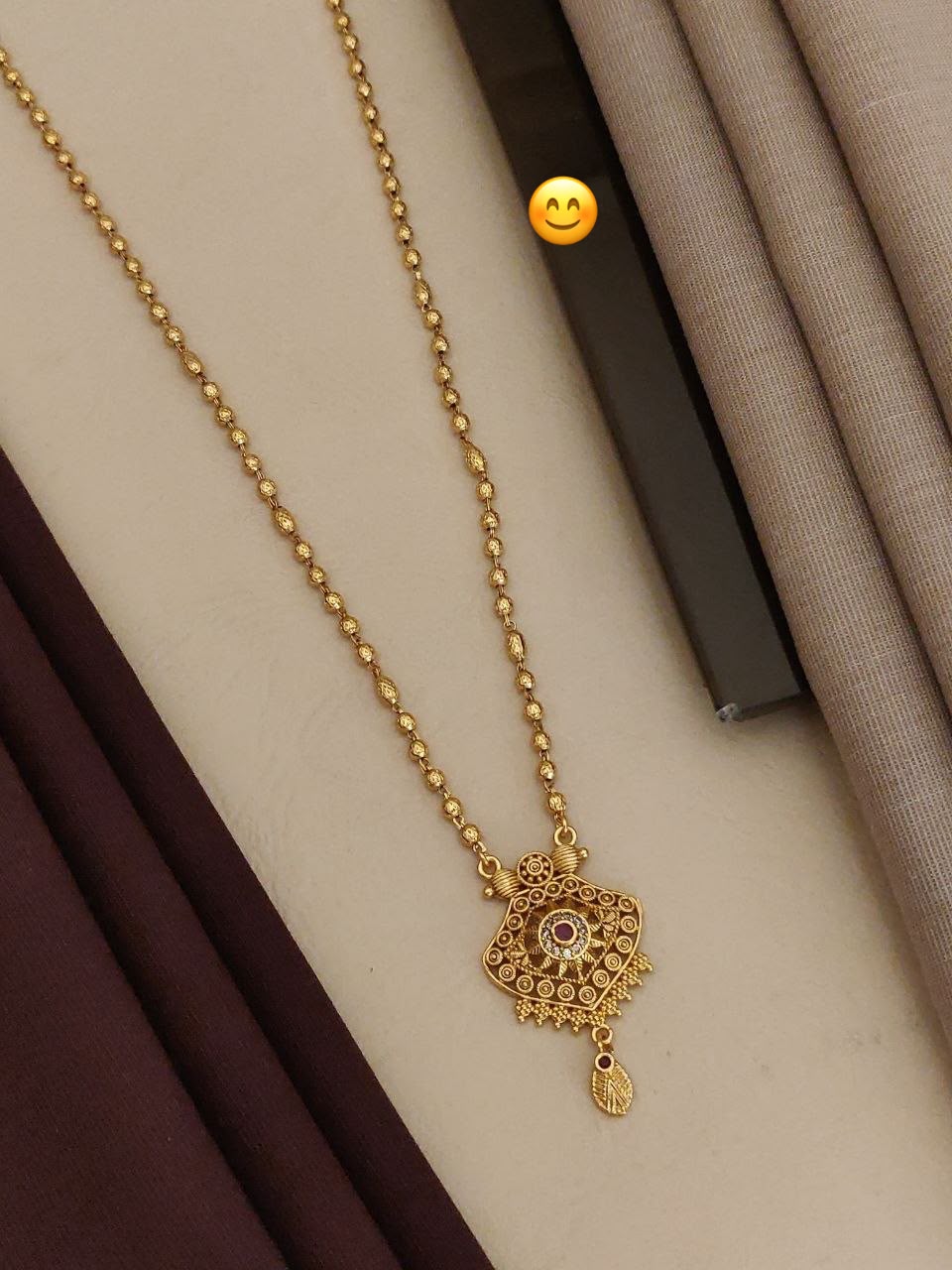 Minimal Gold Plated South Pendant Necklace | American Diamond Mala Set