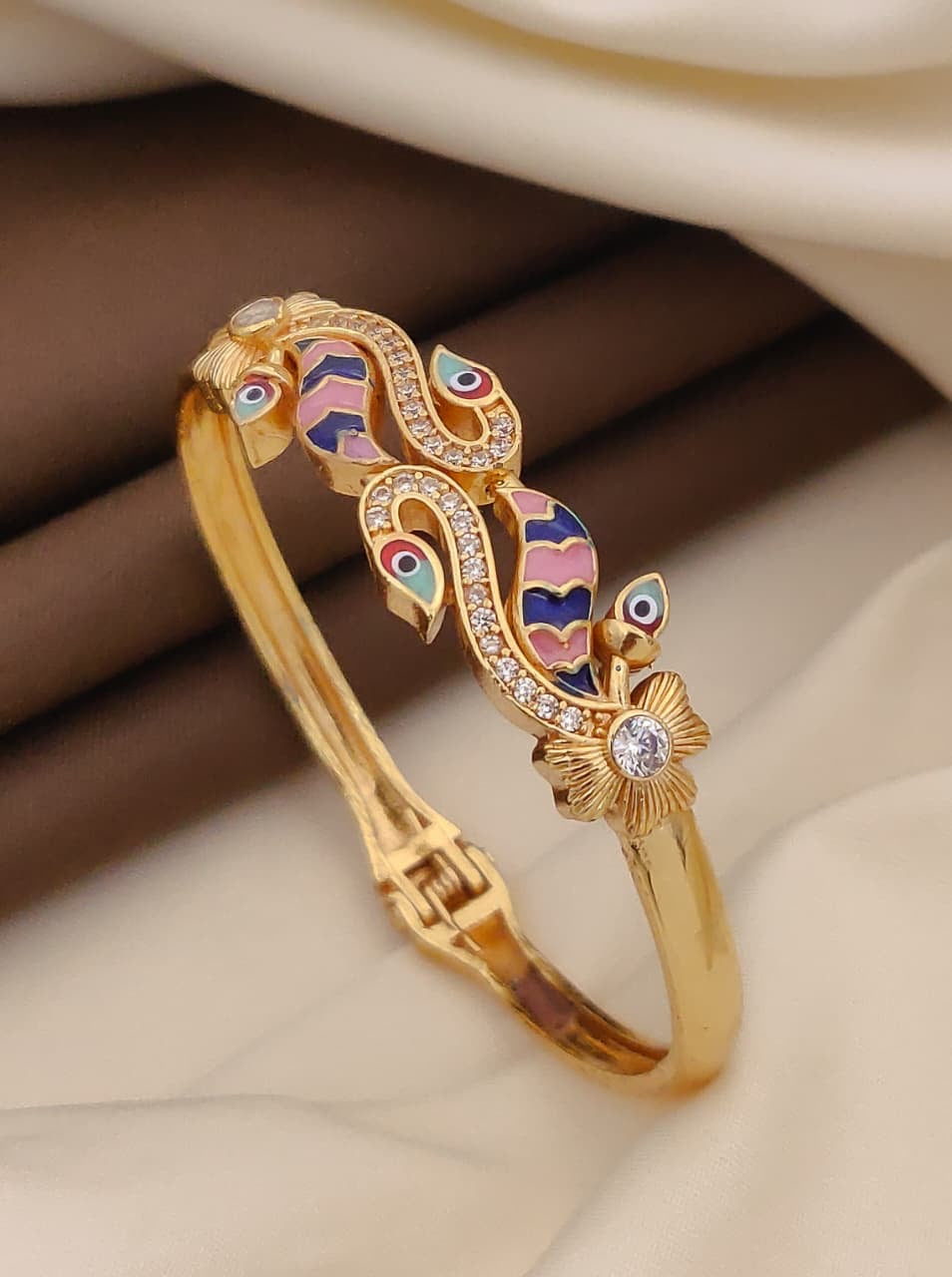 Gold Plated CZ Stone Traditional Openable Bangle (B42)